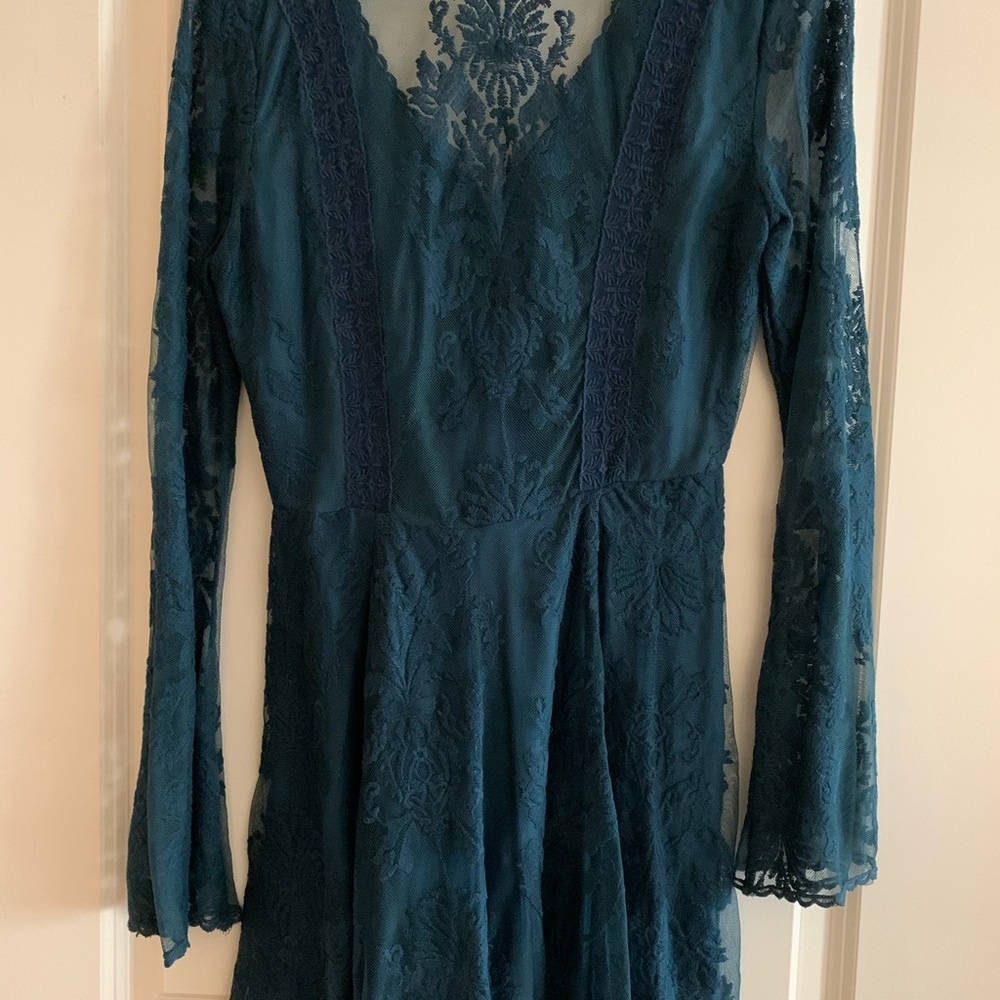 Free People Women's Green and Blue Dress - Picture 3 of 5